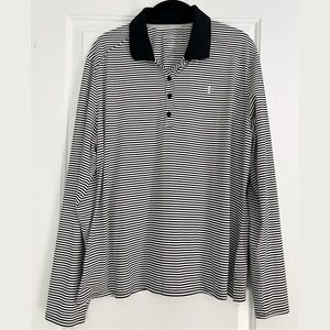 NWOT Coolibar Navy / White Striped Long Sleeve Polo Shirt UPF 50+ UV Protection
